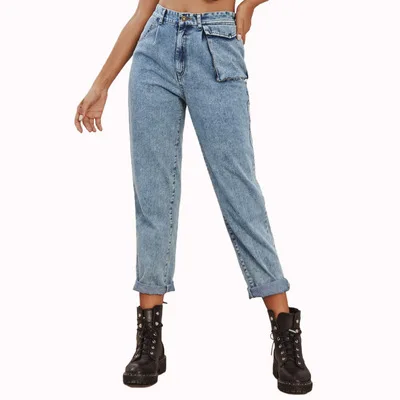 

B51548A Western style women fashion high waist straight jeans pants