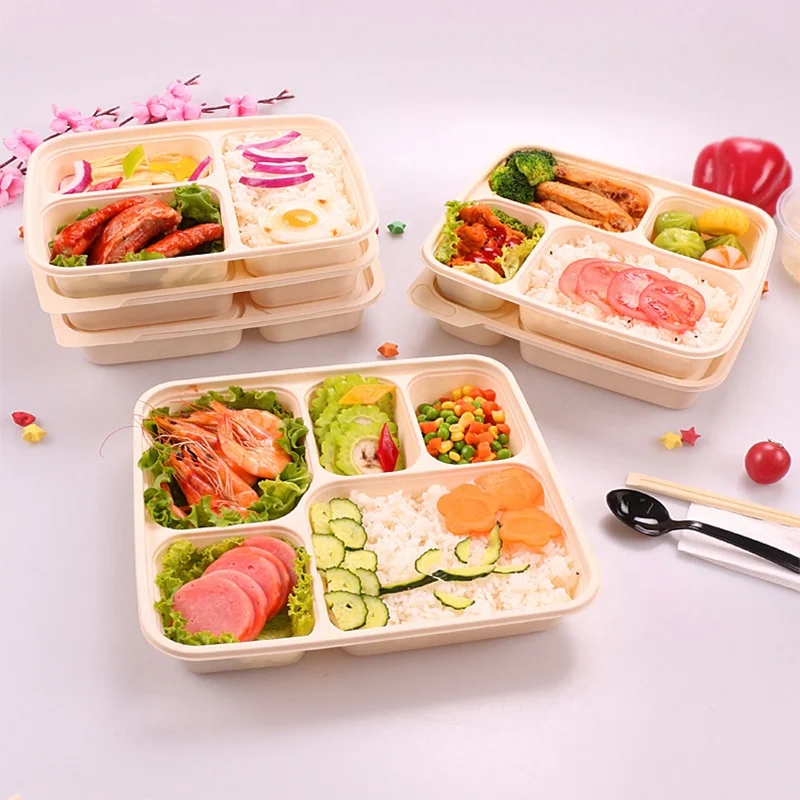 

3 5 Compartment Biodegradable Food Containers Tray Bowl Wholesale Disposable Lunch box, White/black/yellow/green