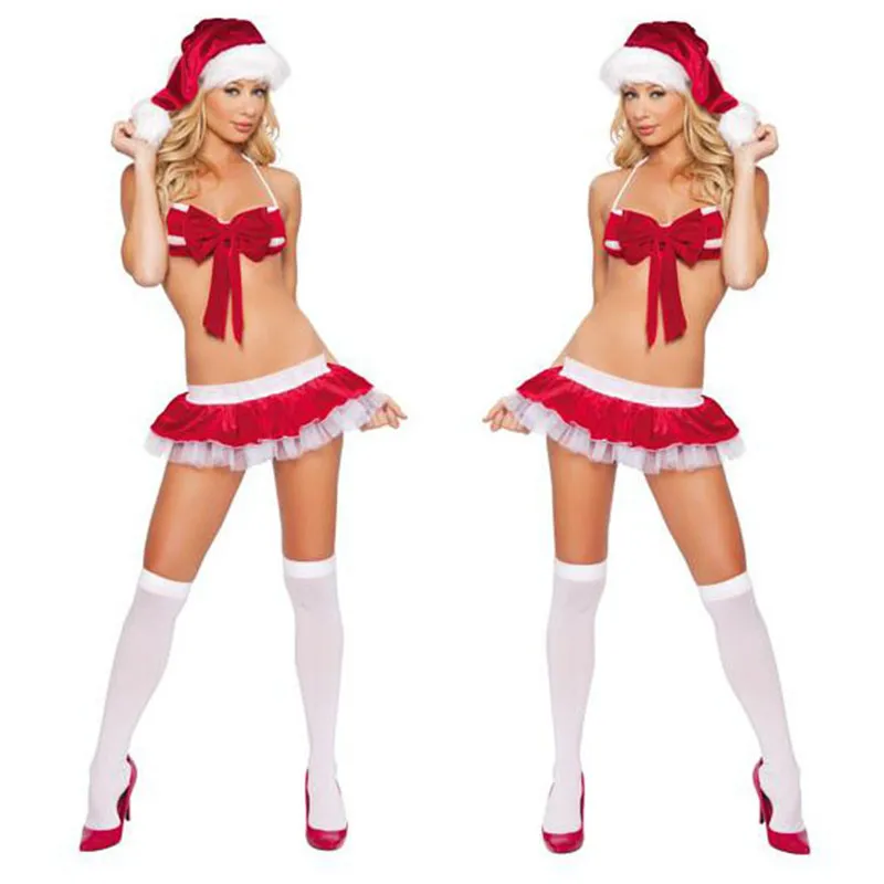 

Wholesale High Quality Two Piece Women Lingerie Dress Sexy Lace Christmas Lingerie Set, Red