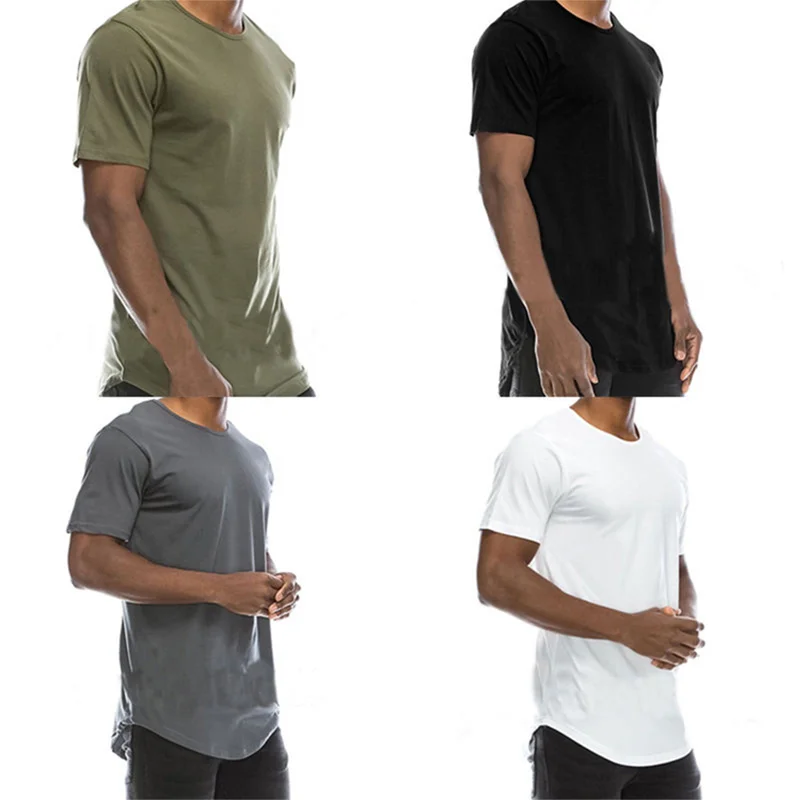 

New Fashion Long Length Tshirt Men Cotton Plain Extra Long Curved Hem Scoop Bottom T Shirts