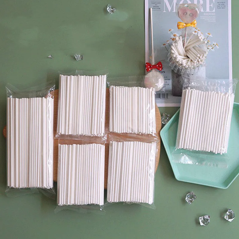 

C272 Diy Popsicle Chocolate Candy Cake Paper Stick Lollipop Sticks 6 Inch Food Grade Home Baking Lollipop White Paper Stick