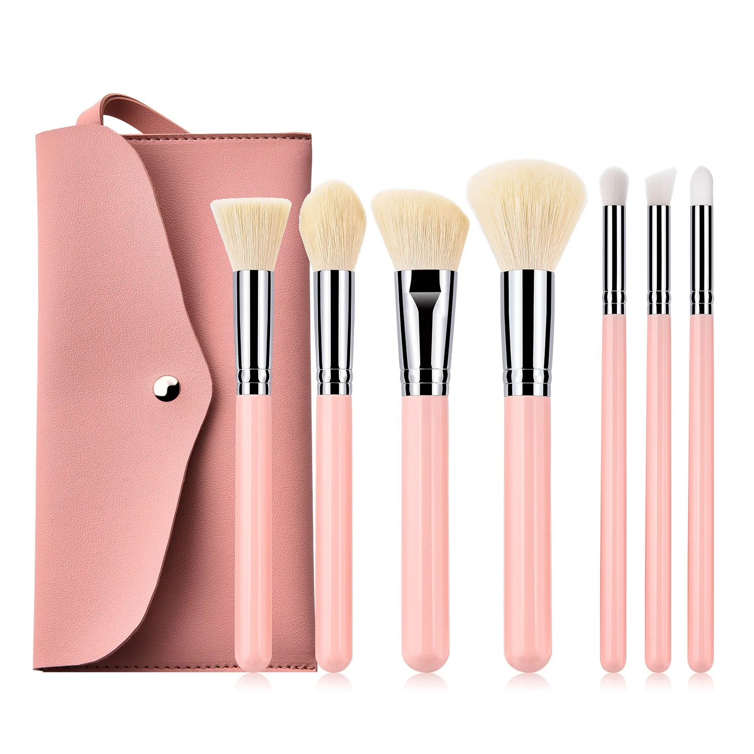 

private label 7pcs pink brush pu leather bag custom makeup brush set