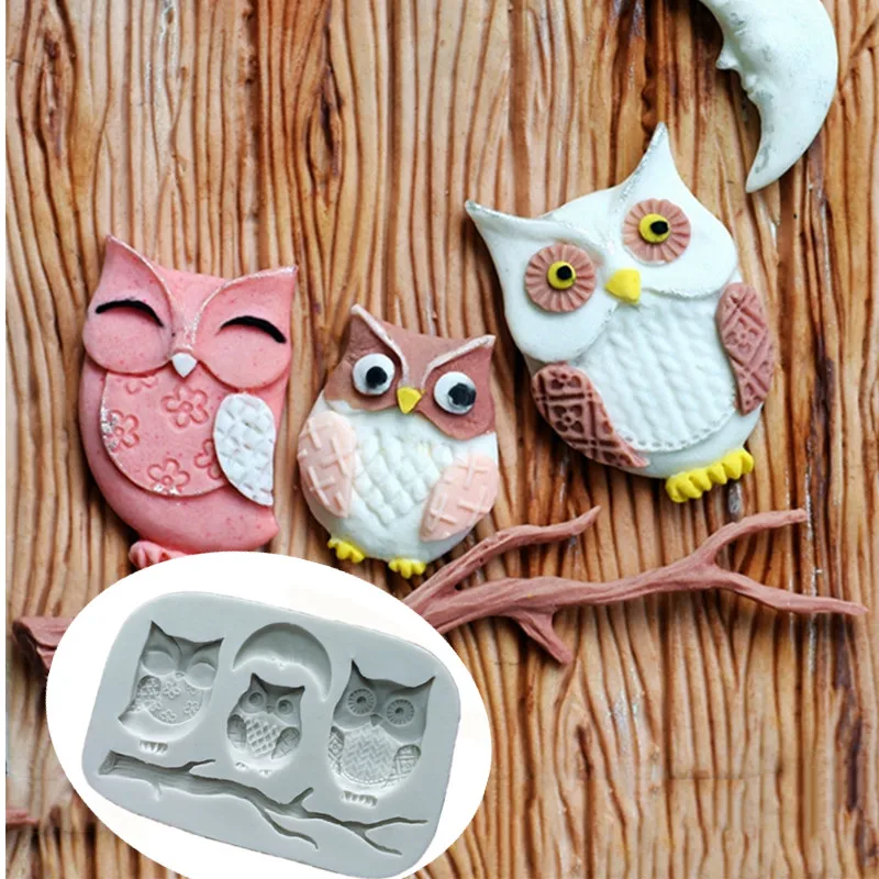 

Owl and Twig Design DIY Silicone 3D Cake Mold Fondant Chocolate Fudge Mold Cooking Baking Tools, As photo