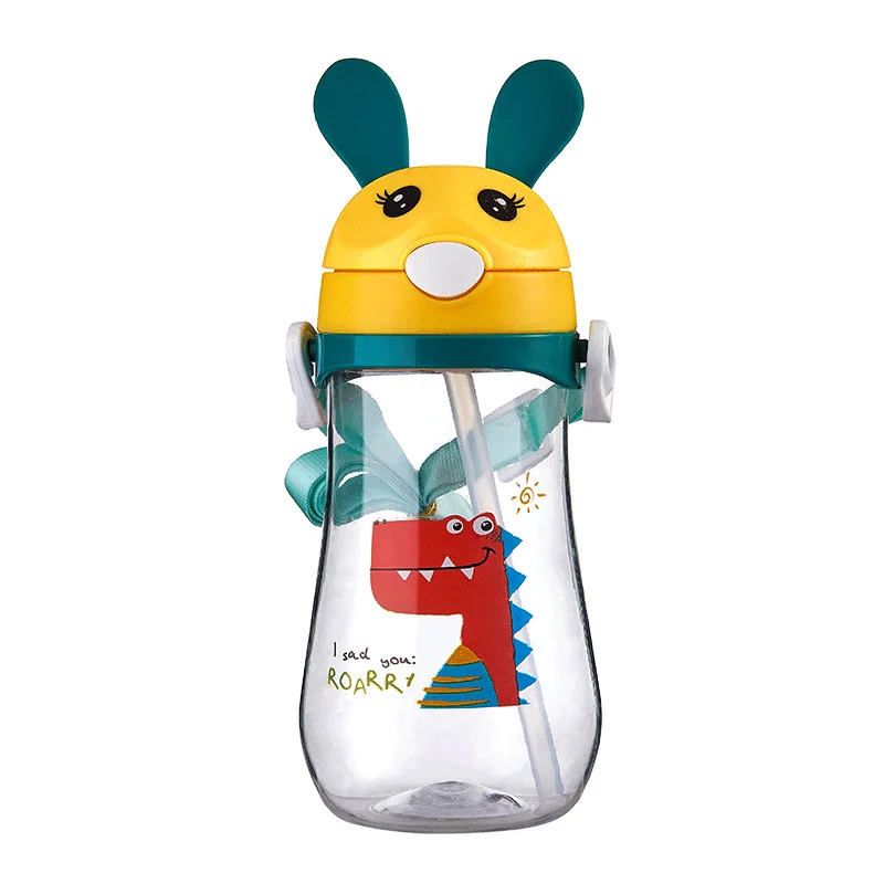 

Spot wholesale creative cartoon rabbit large capacity straw cup with handle strap dual-use drinking cup children's kettle baby c