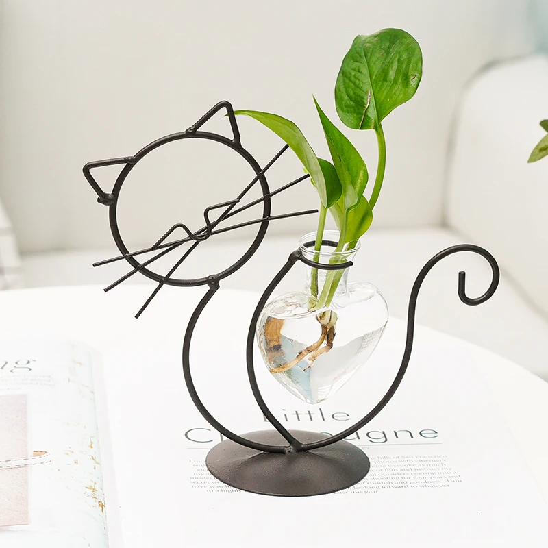 

Decorative Plant Flower Holder Newest Cat Iron Flower Arrangement Vase Creative Home Living Room Table Top Metal Plant Stand, Black, gold