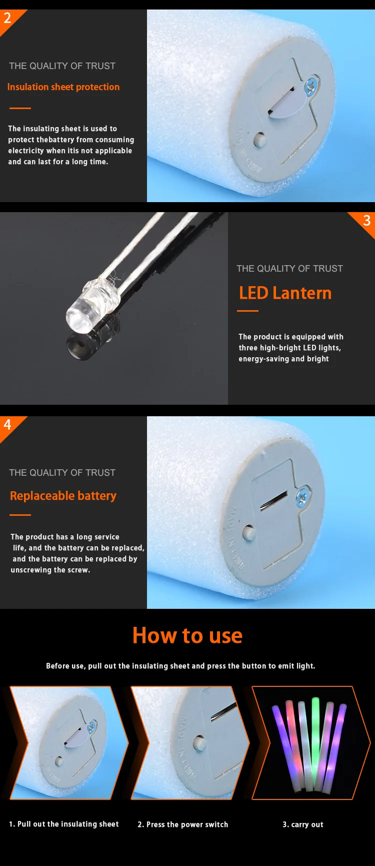 Promotional Led Glow Foam Stick,Light Up Foam Baton For Party Wedding