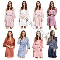 

FUNG3038 Free Sample silk robe High quality and low price Women soft silk morning bridesmaid robe satin for spring wedding party