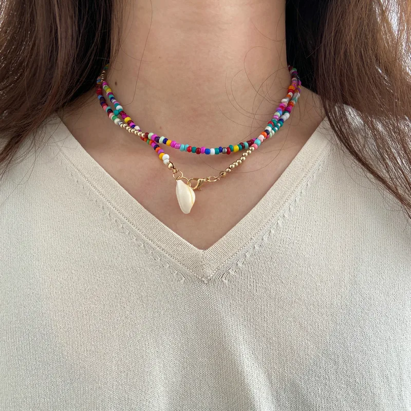 

Jewelry Bohemian Colorful Adjustable Handmade Natural Tiny Sunstone Miyuki Seed Beaded Choker Necklace For Women