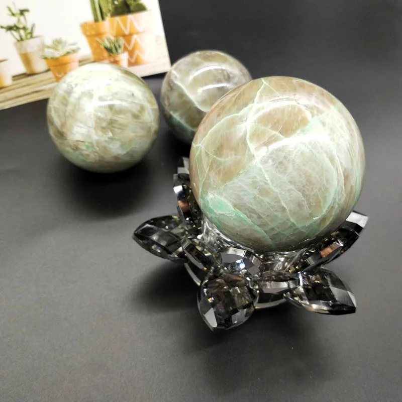 

Hot sale crystal healing stone natural folk crafts green moonstone crystal quartz ball