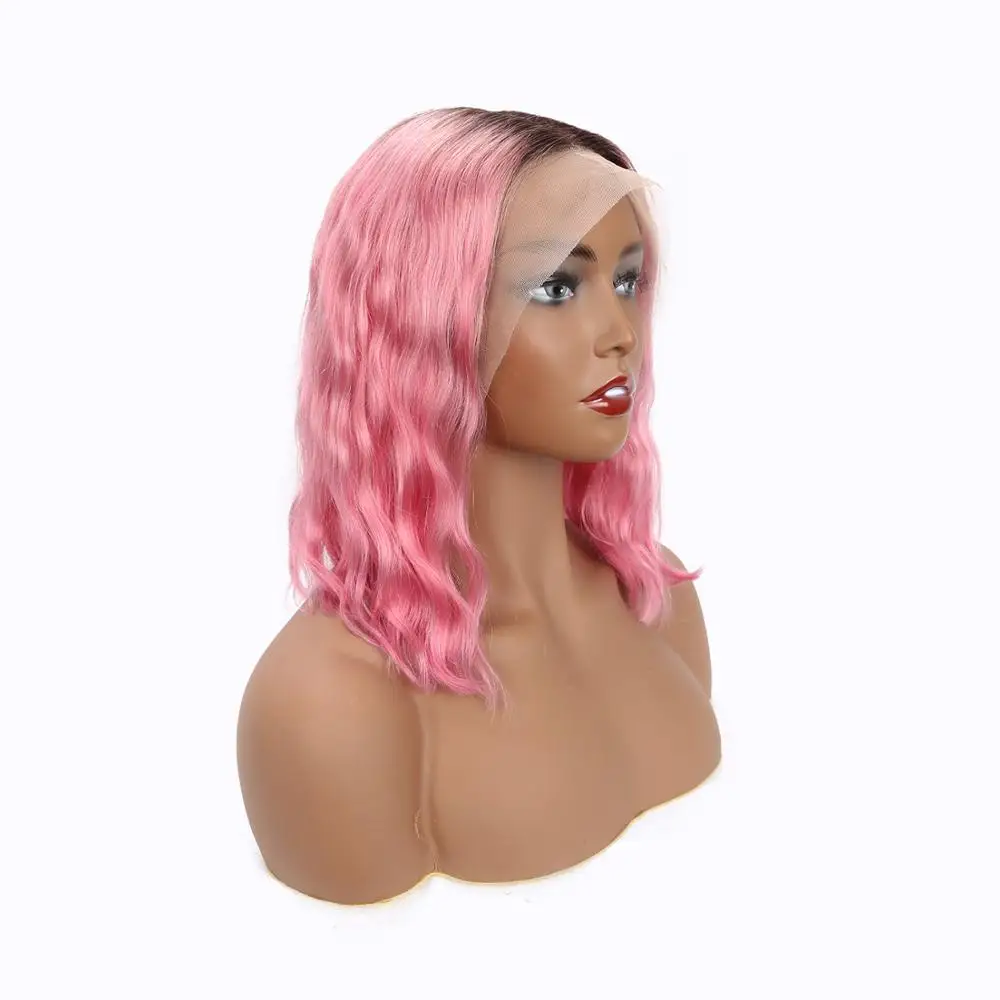 

Body Wave Colored Peruvian Short Pink Virgin Hair 8 Inch Bob Wig, 1b/pink,can be dyed and bleached