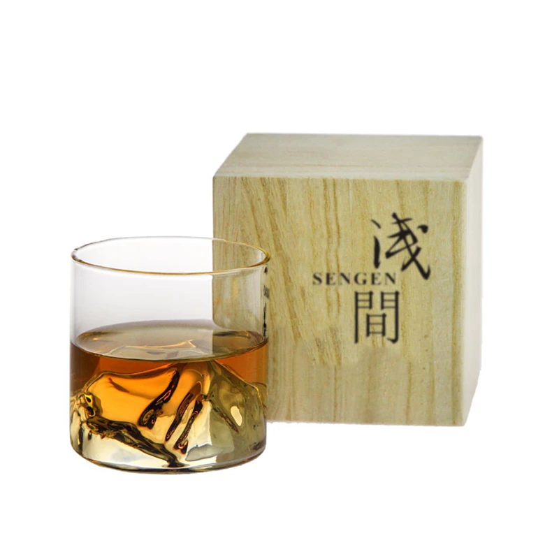 

Niche Japanese Style Whisky Cup Shallow Mountain Liqueur XO Wine Glass EDO Guanshan Fuji Artwork Wooden Gift Box Whiskey Glass