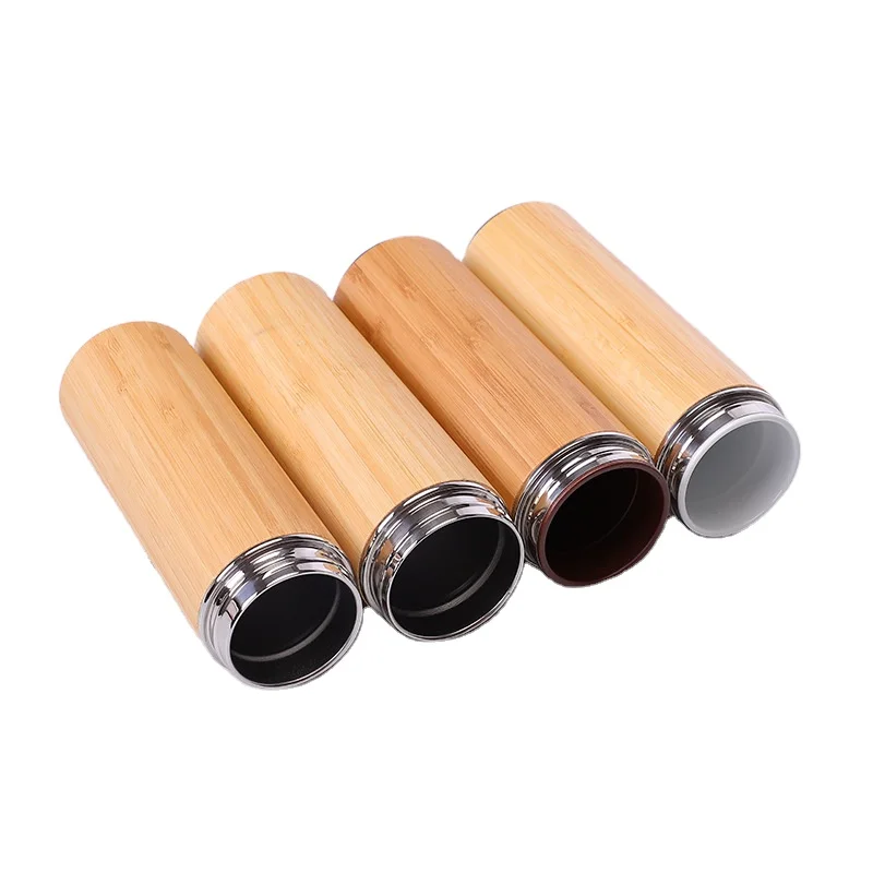 

350/450ml Double wall stainless steel bamboo coffee vacuum flask with tea infuser bamboo flask