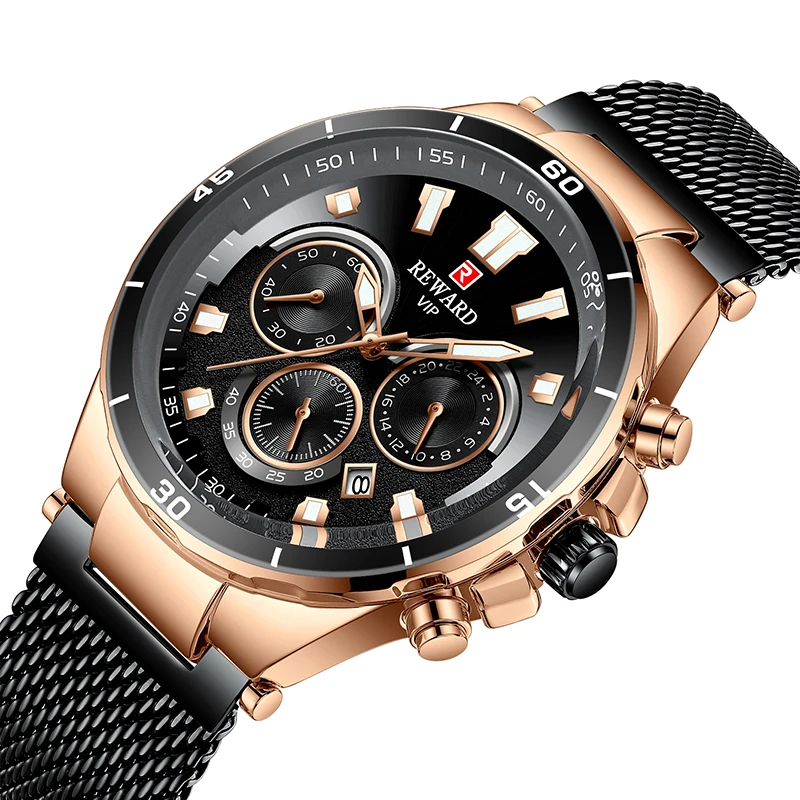 

Reward Hot sale waterproof chronograph man quartz watch Custom oem odm stainless steel wrist watches hombre relojes
