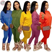 

9110432 best price solid candy color loose hoodie casual trouser Two Piece Set Women Clothing