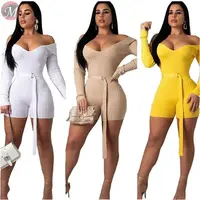 

9072331 queenmoen best seller woman fashion long sleeve solid rib knitted jumpsuits rompers