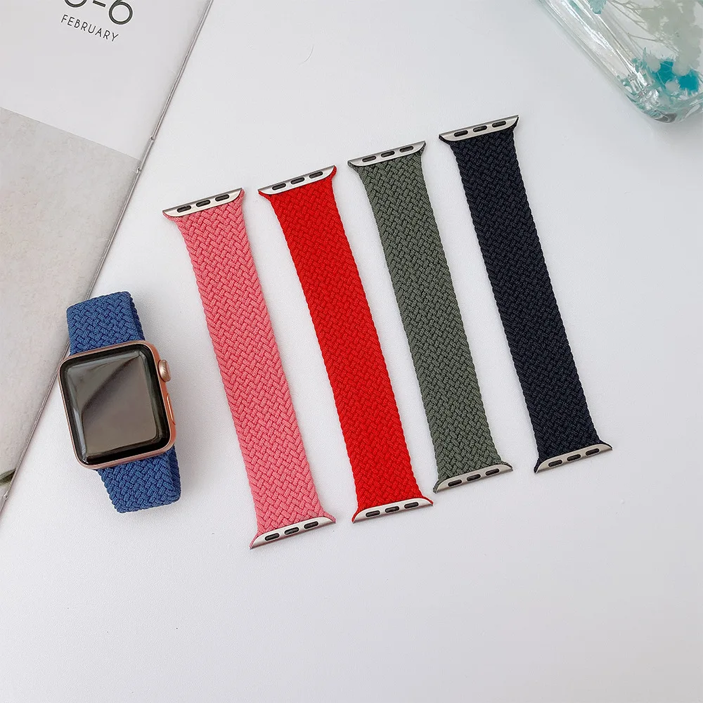 

2020 Braided Solo Loop Nylon fabric Strap For Apple Watch band 44mm 40mm Elastic Band for apple watch Series 6, 10colors