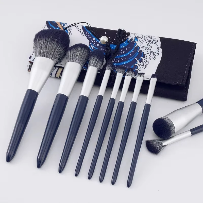 Custom Logo 10 Pcs Makeup Brushes With Bag Synthetic Bristles Eye Shadows Brush Cosmetics Powder Face Eyebrow Make Brush Set