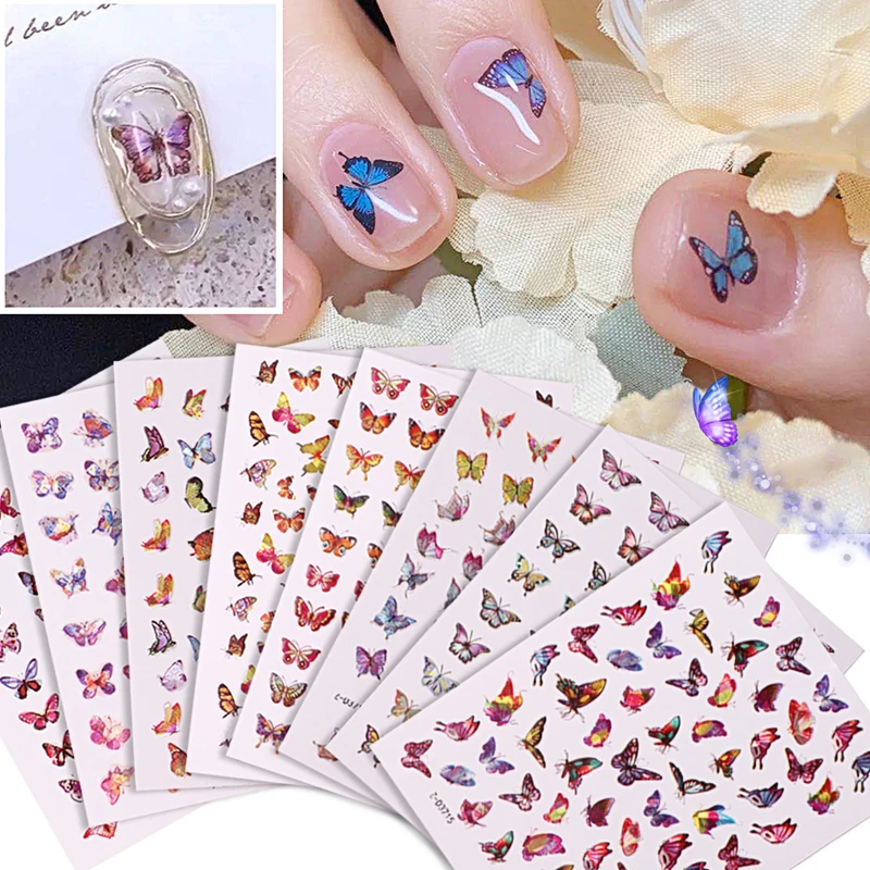

2020 new waterproof adhesive butterfly stickers nail art sticker 3D holographic butterfly sticker for nails, Mixed color
