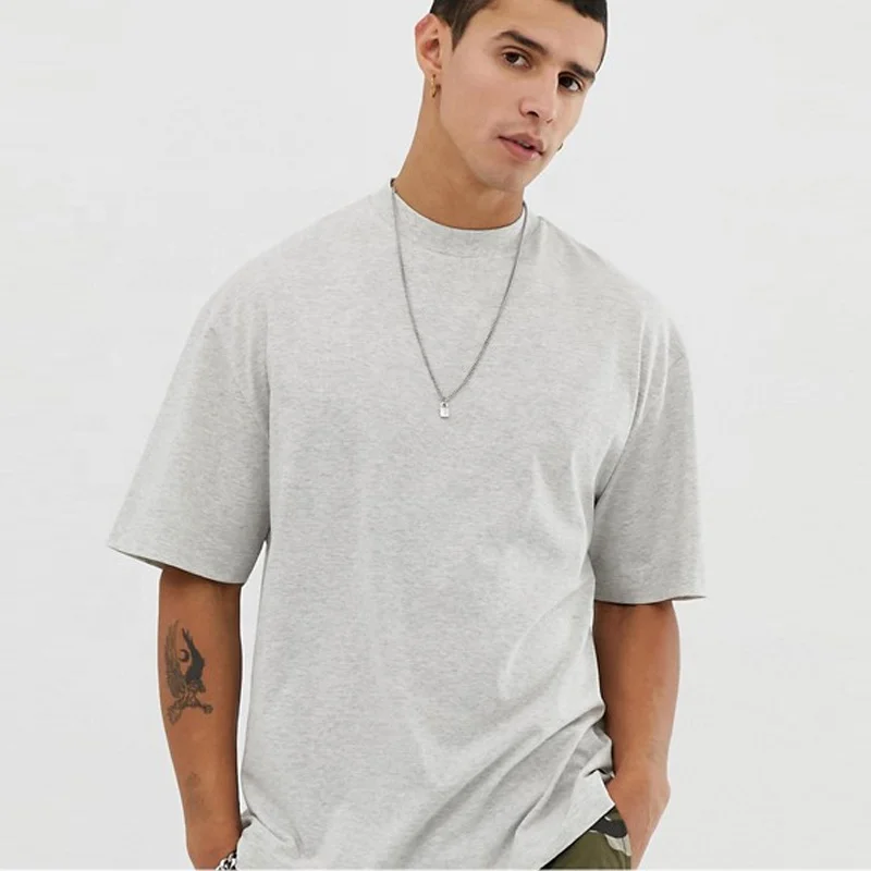 

Wholesale Thick Cotton High Neck Plain Tshirt Drop Shoulder Custom Oversized Tshirt