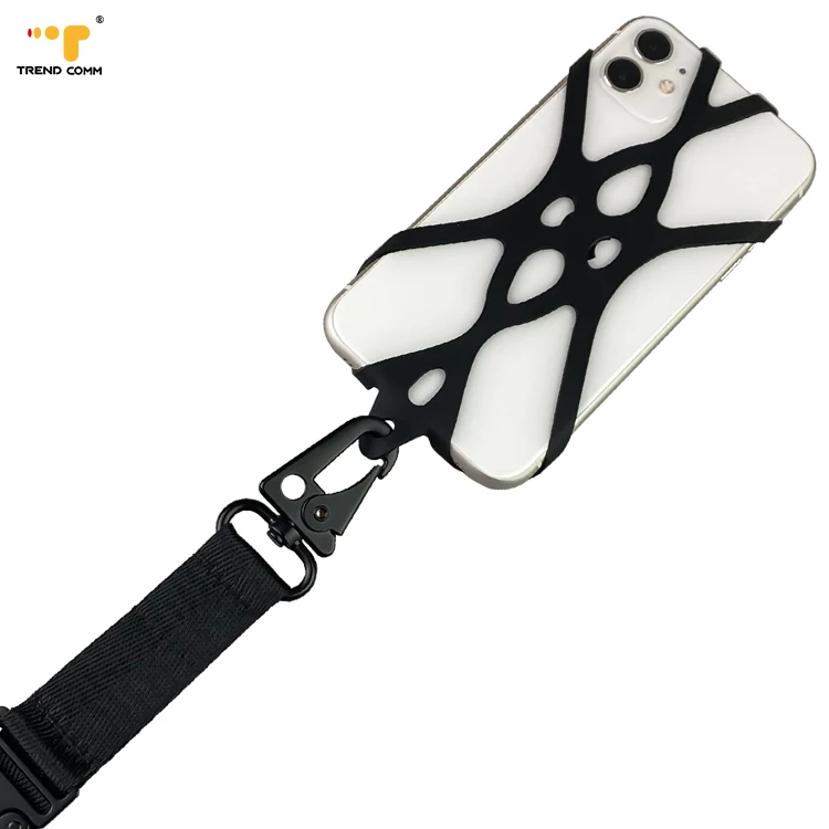 

Newest Universal Crossbody Soft Silicone Cell Phone Case With Black Nylon Detachable Flexible Strap