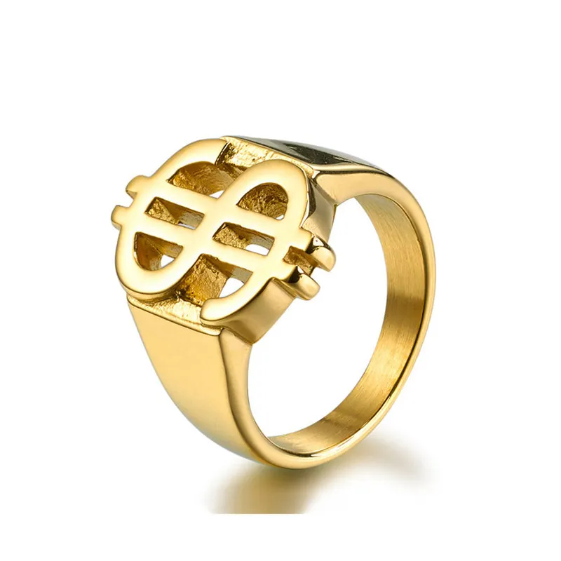 

Stainless Steel 18K Gold Plated Chunky Rock Ring Women Men Dollar Sign Ring