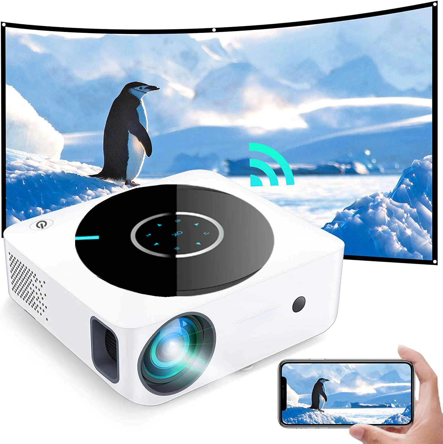 

[New Design Amazon Hot Projector] Factory OEM ODM Native 1080p Full HD LED LCD Mini Portable Home Theater Projector, White