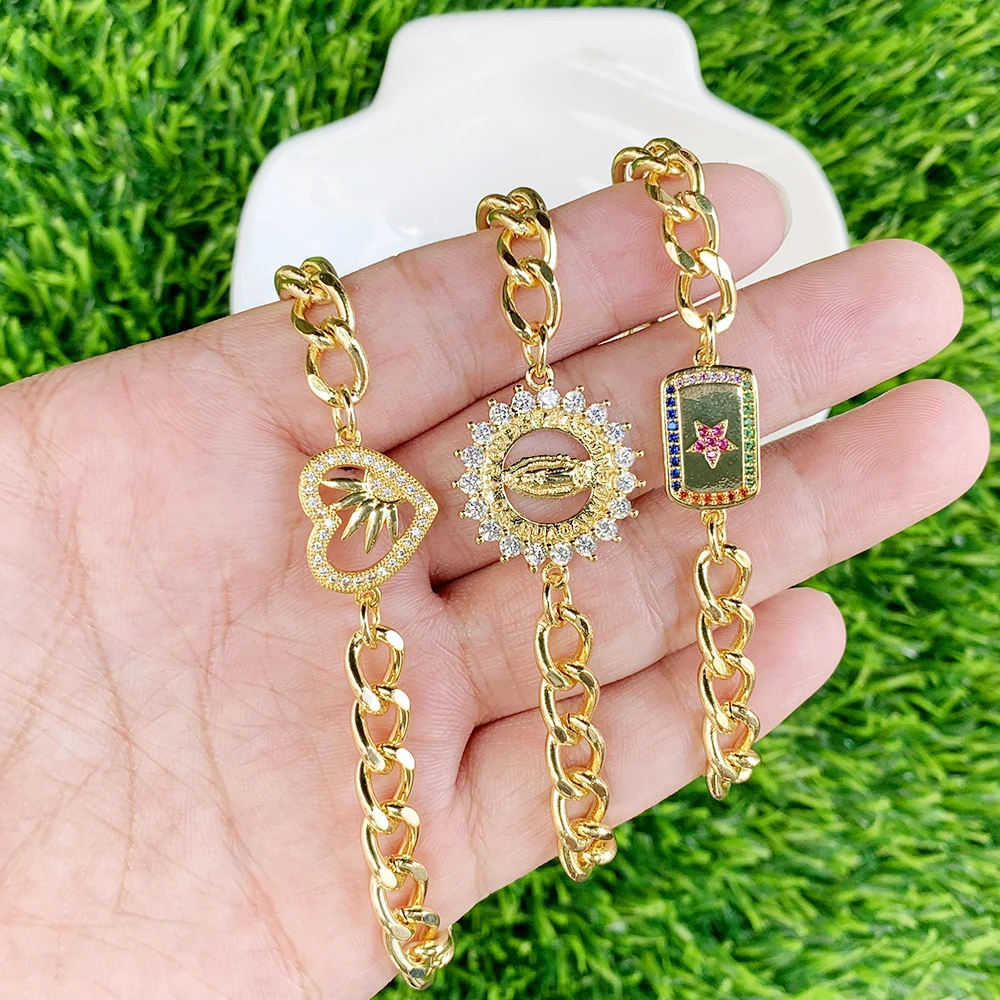 

Heart Multicolor Zircon Bracelet Pendant Accessories Brass Charm Bracelets Couple's Jewelry Gift