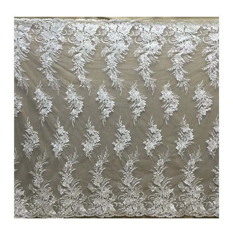 

JORICE New Arrival Hot Selling Flower White Embroidery Lace Fabric For Wedding Dress, As the picture shows