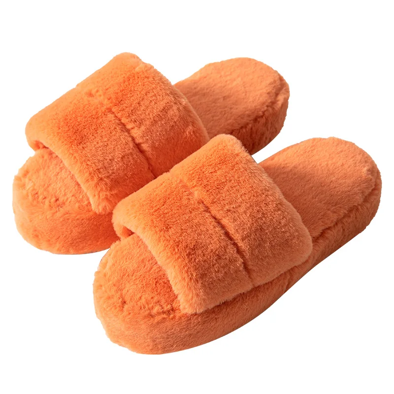 

Thick Soled Women Winter Open Toe Slippers Plush Soft Winter Warm Fluff Slides Lightweight Elderly Non-Slip Wool Slippers, Solid color