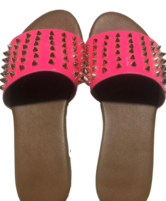 

Summer 2021 new European and American flip flops large size flops women rivet slippers women