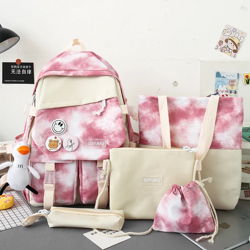

Wholesale 5 in 1 school bags girls bookbags with pencil cases students daily backpack set
