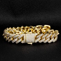 

KRKC&CO Miami Brass 14k 18k Gold Plated Prong Cuban Link Chain Bracelet Jewelry Mens Hip Hop Zirconia Iced Out Diamond Bracelet