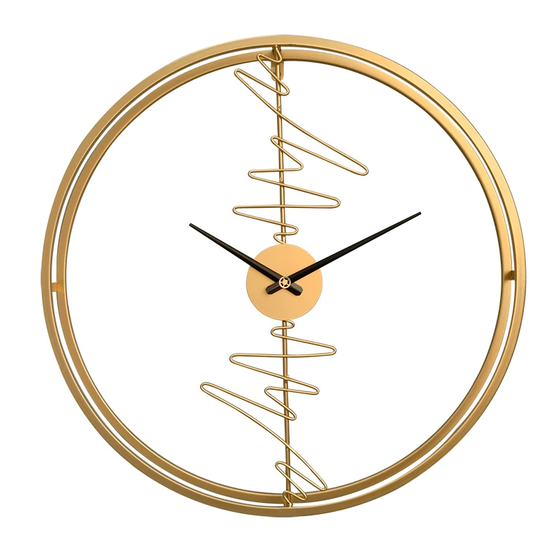 

23.6inch 60cm Metal Art Wall Decor Gold Metal Wall Decor Large Modern Iron Wire Clock for any room, Black, gold
