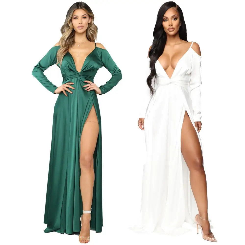 

Women's deep v-neck romantic lady long clothing elegant backless dress sexy party casual dresses, Green and white or can be customized