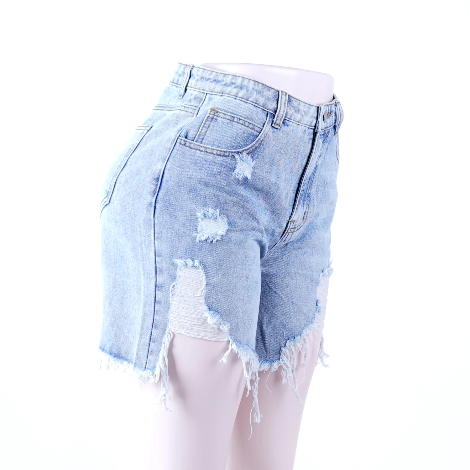 

SKYKINGDOM new design women shorts streetwear fashion distressed tassel denim shorts lady, Blue