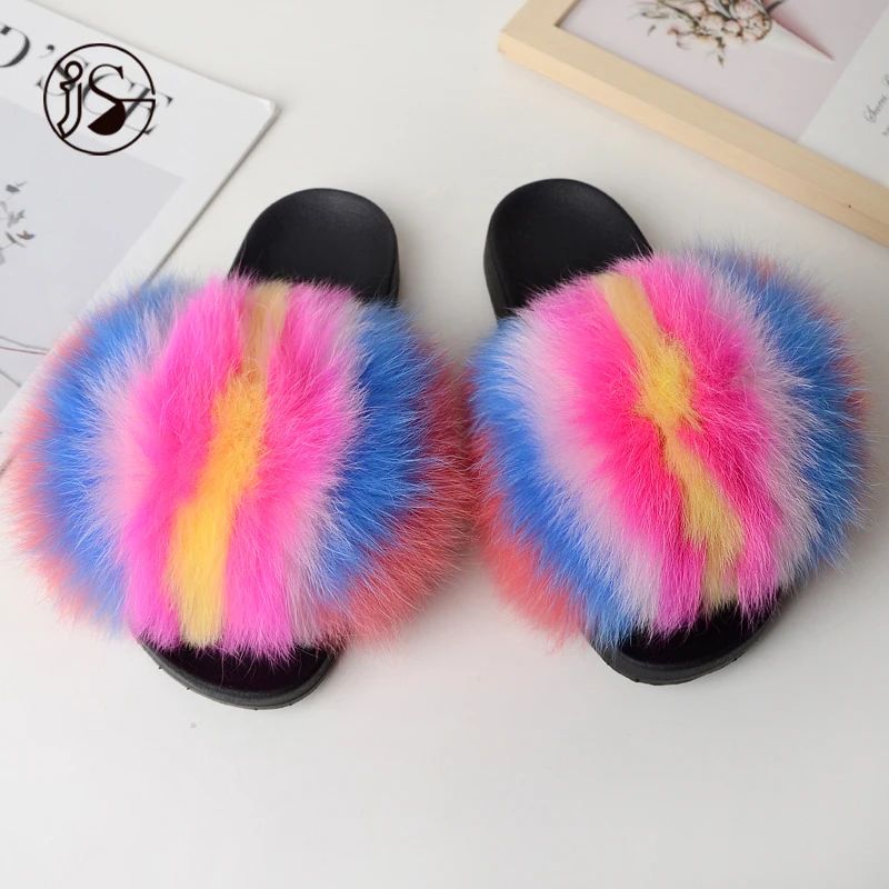 

Hot sale in Europe and America slippers for women flat bottom fluffy slippers fur slides, Picture