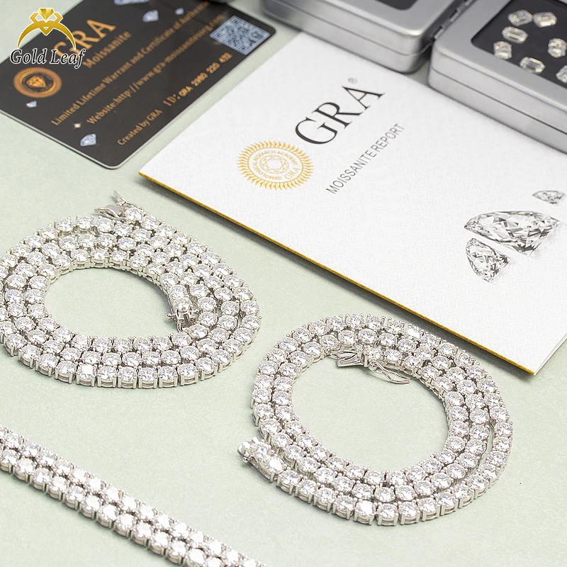 Goldleaf Fine Jewelry Hot Sale Classic 3mm-5mm D Color VVS Moissanite Bracelet 925 Sterling Silver Gift Moissanite Tennis Chain