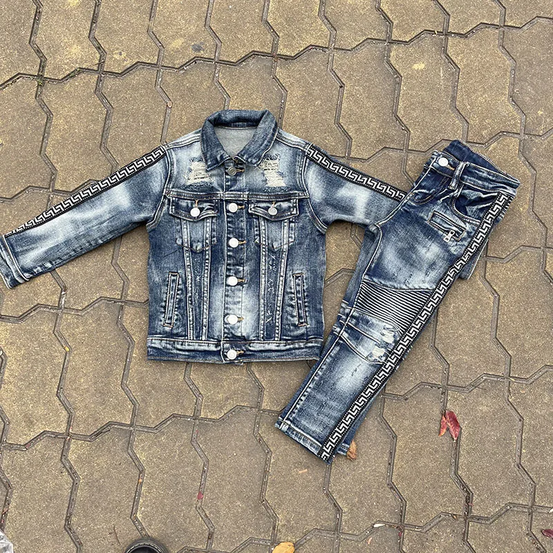 

2021 Winter Denim Outfit In-Stock Items Kids Clothing Set Baby High Quality children denim outfit