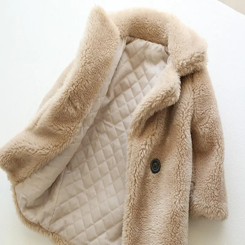 

B63496A New style fur cashmere thickened high quality winter kid coat, Rice/chocolate