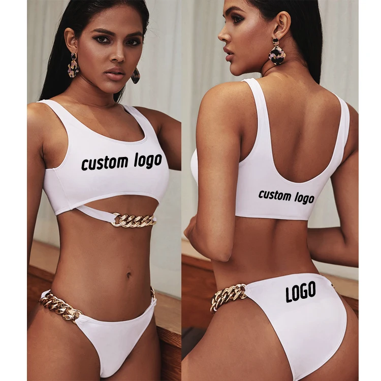 

Free Shipping latest design sexy cute big chains women long tube two pcs swimwear sexy bikini