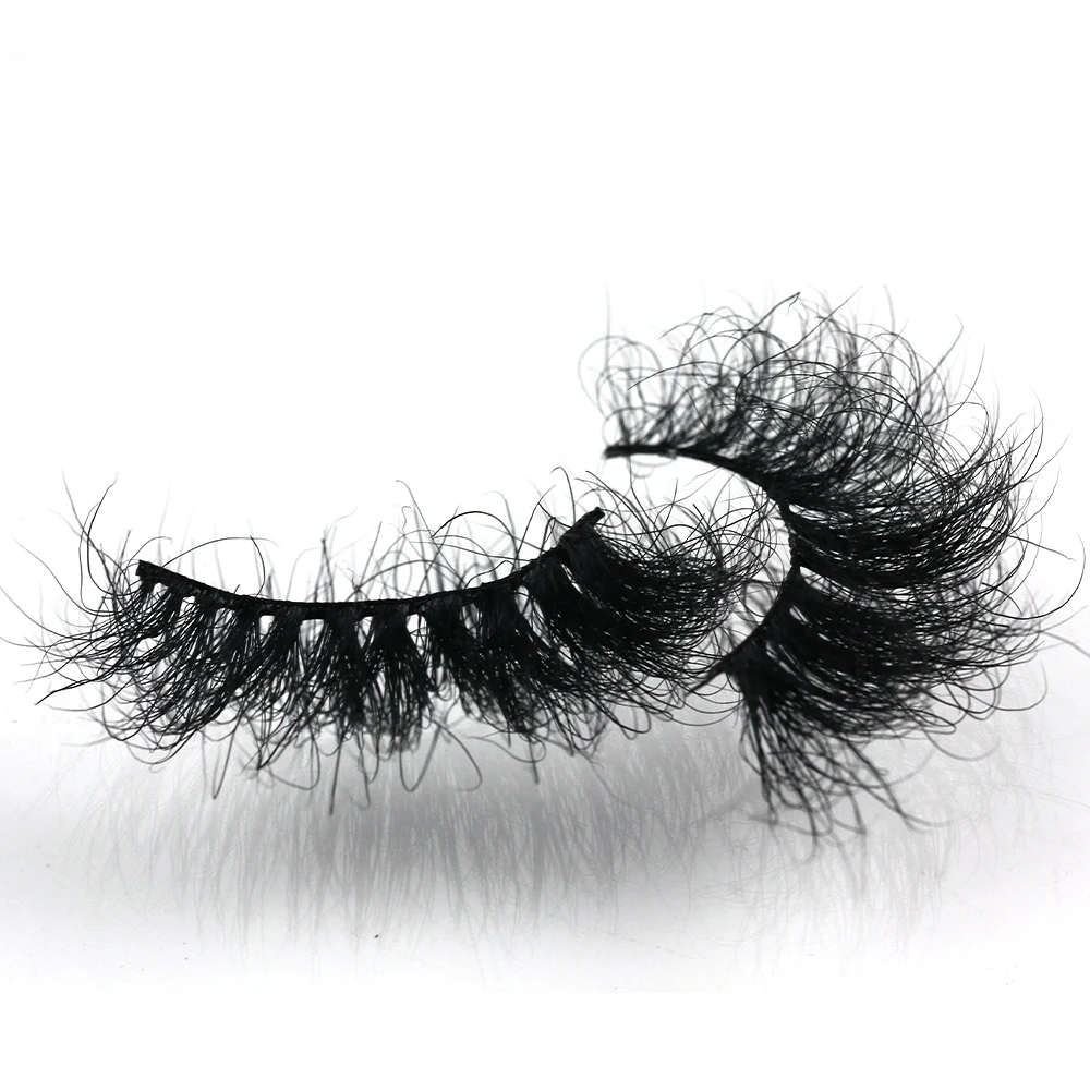 

F2 2021 Mink Strip Eyelashes 3D Mink Lash Vendor Natural Real Fluffy Curl 25mm, Natural black