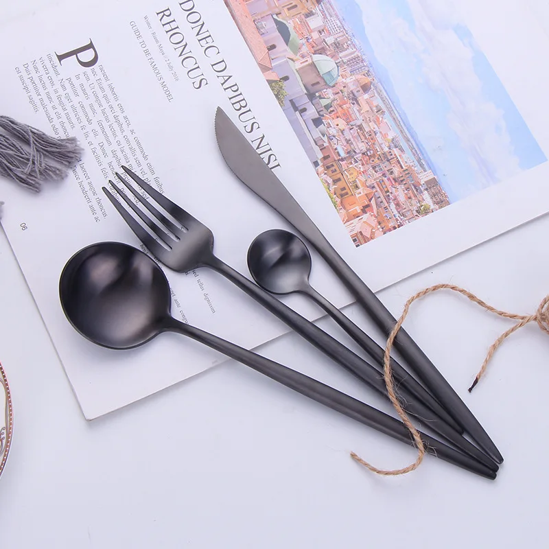 

2021 hot sell matte black metal stainless steel flatware cutlery gift set of 5 pcs