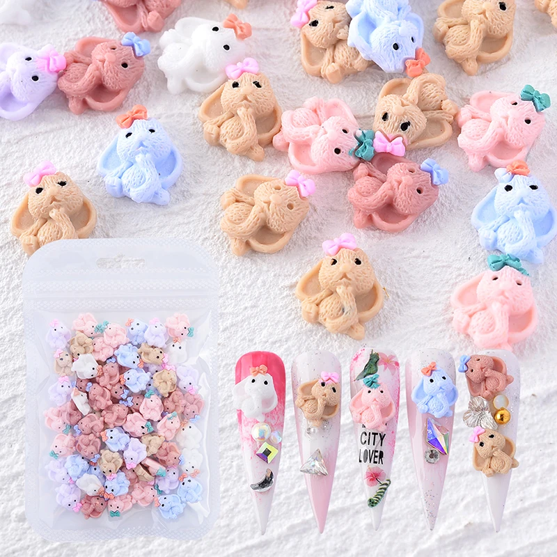 

100Pcs Cartoon Designer Animal Rabbit Bear Kawaii Resin Nail Art Charms For Nails, 3 colors