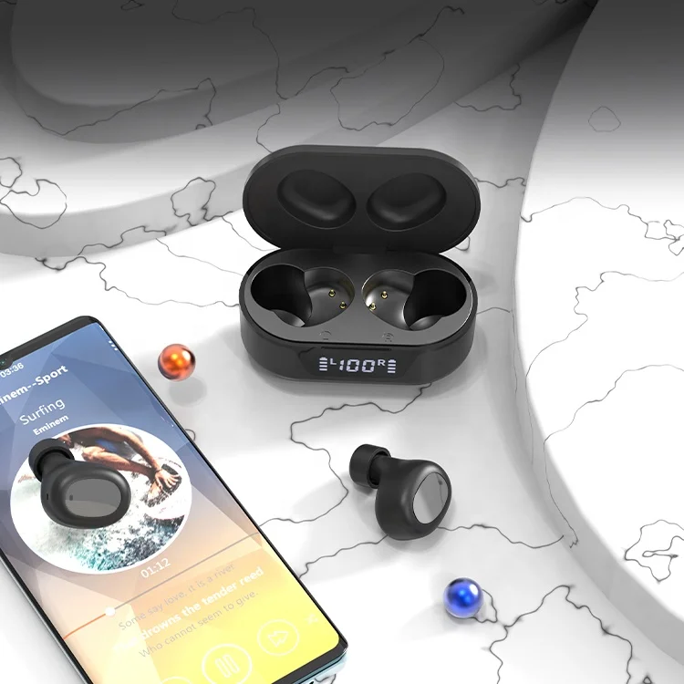 

Popular Oem Logo Touch Control Stereo In Ear Digital Led Display Tws Mini Earphones 5.0 Wireless Earbuds Headphones Blue Tooth, White/black
