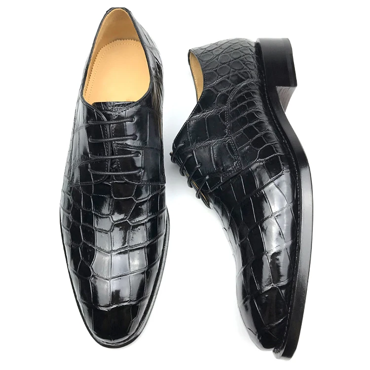 

Crocodile Grain Black Genuine Leather Oxfords Mens Dress Shoes, Black brown