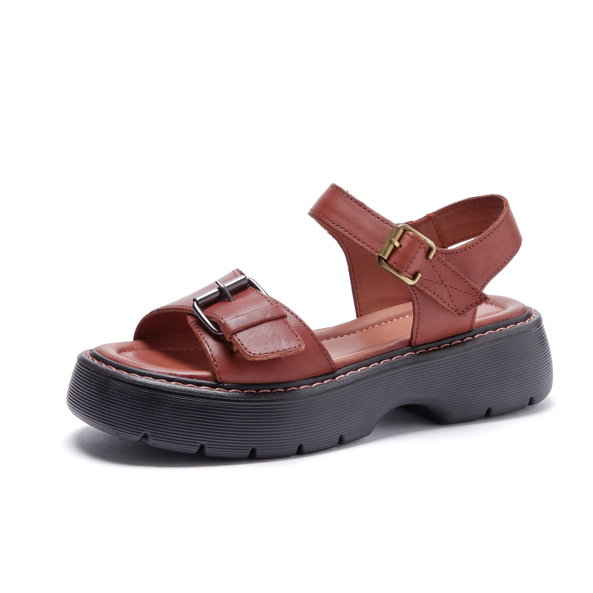 

Casual Women Flat Sandals Slides Platform Wedge Shoes, Black/red brown