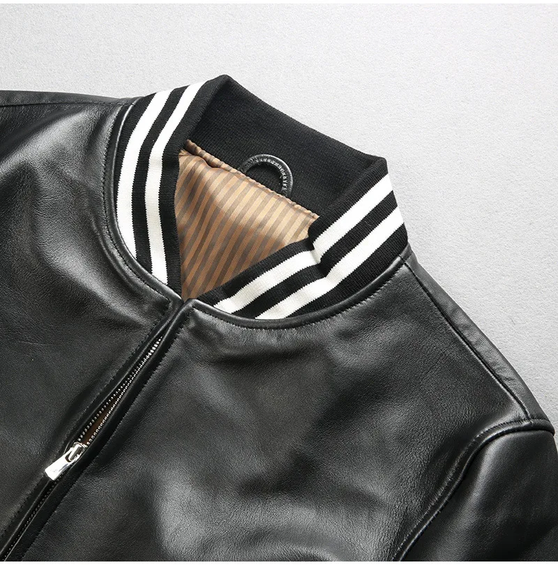 men's real cowhide leather bomber jacket men  designer Custom embroidered Bomber men jacket_voghion.com