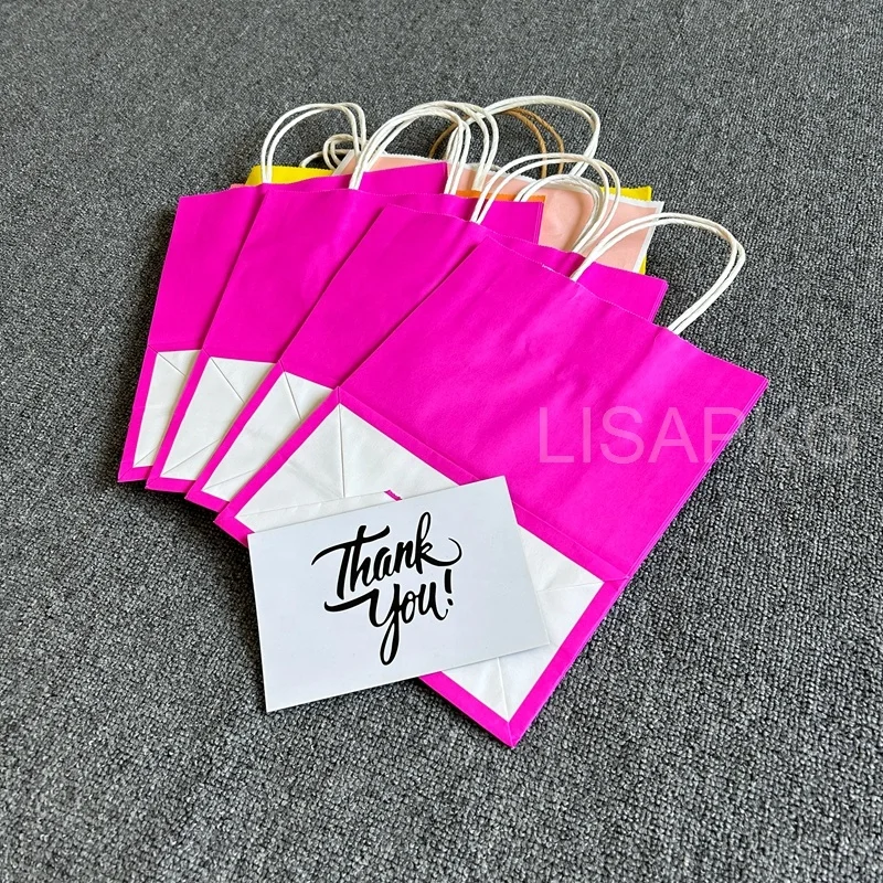 

Hot pink Custom Bio-degradable cheap china wholesale kraft paper gift bags for boutique food clothes hair wig RTS