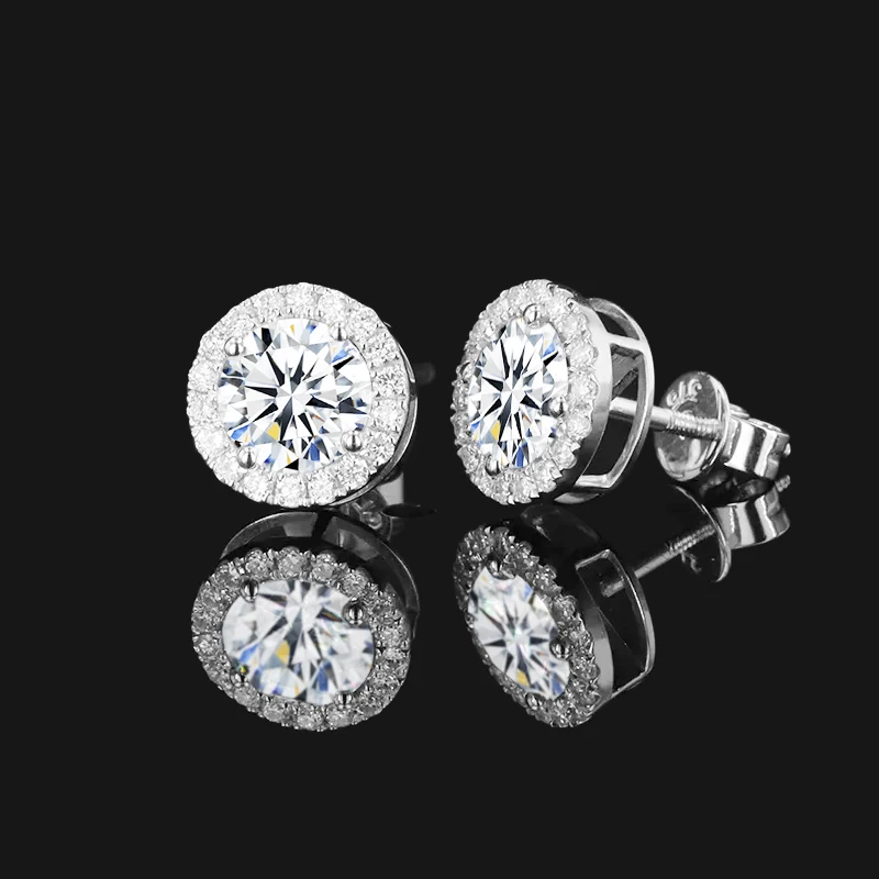 

Classic Fine Jewelry Halo 1.2ct VVS1 D Color 925 Quality Jewelry moissanite stud earrings 925 sterling silver