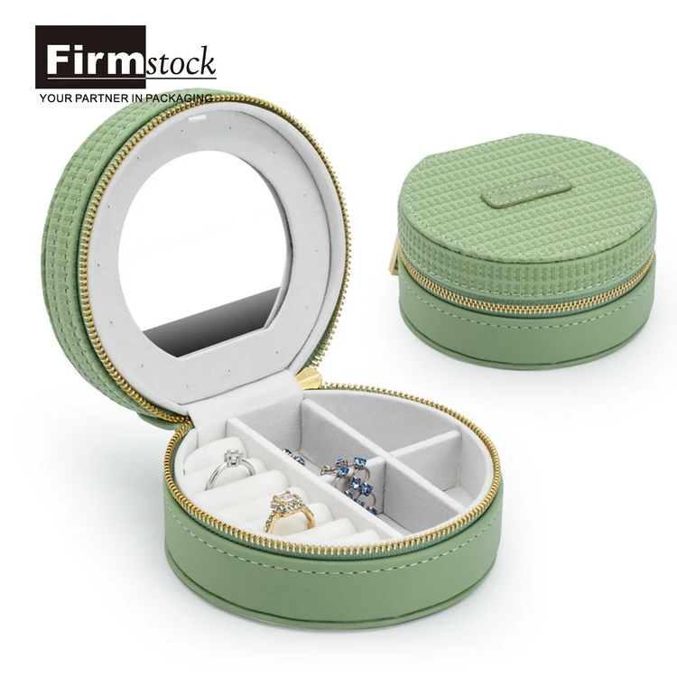 

Portable Travel Mirrored Case Hanging Zippered Velvet Earring Leather Pu Wall Mount Storage Mini Luxury Jewelry Organizer Box, Green